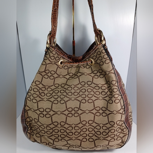 Lancel Canvas Monogram / leather brown crocodile bucket  handbag - Picture 7 of 13